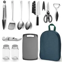 Produktbild: Evanda Camping Kochgeräte Set 10 Stück, Edelstahl Outdoor Kochen und Grillen Utensil Organizer Travel Set perfekt für Reisen, Camping, Wohnmobile, Grillen, Picknicks, Partys und mehr
