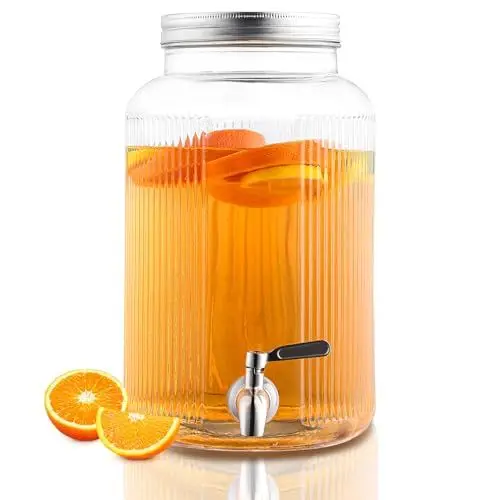 Produktbild: Evanda Getränkespender aus Glas mit auslaufsicherem Edelstahlhahn, 5.5L Eisspender, Getränkespender für Früchteteekanne zur Herstellung von Eistee, Limonade und Säften