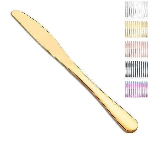 Produktbild: Evanda Gold Tafelmesser 12 Stück, Gold Titanium Plating Edelstahl Steakmesser Set, Buttermesser Messer Set Besteck Set, spülmaschinenfest.