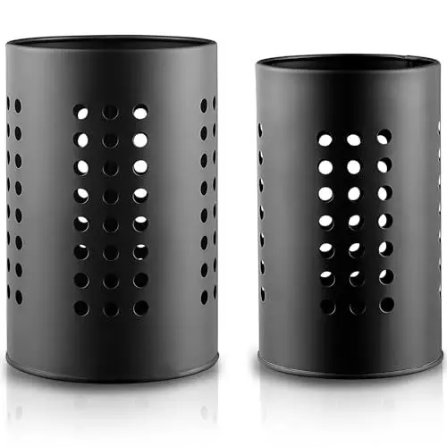 Produktbild: Evanda Küchenutensilienhalter für Arbeitsplatte 2er, Edelstahl Schwarze Utensilien Caddy, Bauernhaus stilvoller Organizer und Küchendekor Utensil Topf für neues Haus und Wohnung