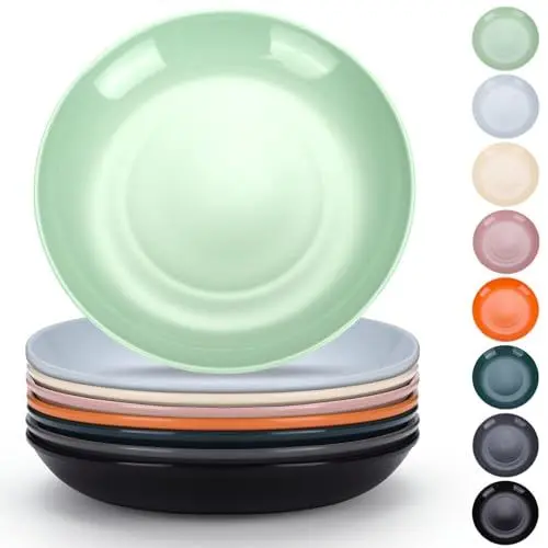 Produktbild: Evanda Kunststoff Teller Set 8er, Essteller 24cm unzerbrechliches wiederverwendbares Geschirr für alle Zwecke und jedes Alter, mikrowellengeeignet BPA frei spülmaschinenfest (Mutil Farbe)