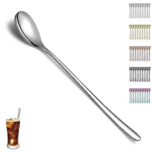 Produktbild: Evanda Latte Macchiato Löffel Set von 12 Stück, Edelstahl Teelöffel, Rühren Bar Löffel, Kaffeelöffel, Eislöffel, Cocktail Löffel
