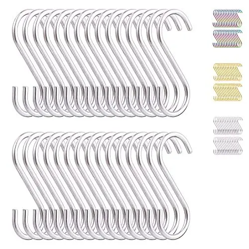 Produktbild: Evanda Metall Heavy Duty S-förmige Haken 30er, Edelstahl Haken für hängende Kleiderbügel, Küche Pfanne Topf Halter Rack Haken für Geschirr Tassen Utensilien Kleidung Taschen Handtücher