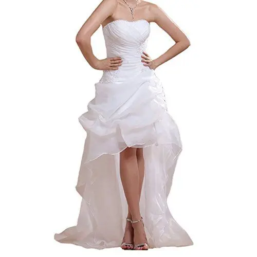 Produktbild: EVANKOU Damen Brautkleider Vorne Kurz Hinten Lang Organza Hochzeitskleider Elfenbein Größe 34
