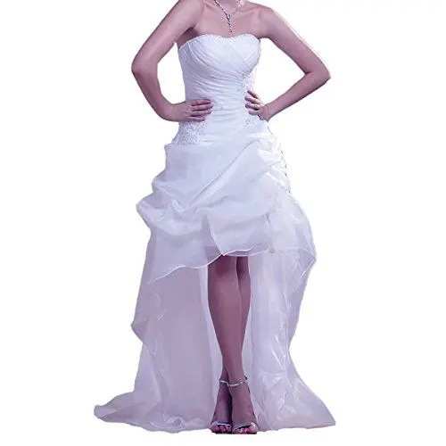 Produktbild: EVANKOU Damen Brautkleider Vorne Kurz Hinten Lang Organza Hochzeitskleider Weiß Größe 42
