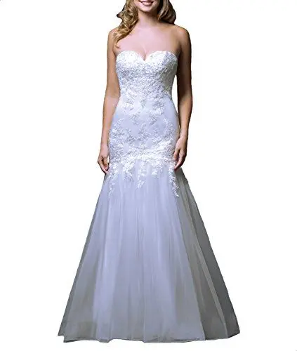 Produktbild: EVANKOU Damen Liebsten Brautkleid Hochzeitskleider Meerjungfrau Trägerlos Weiß Größe 32