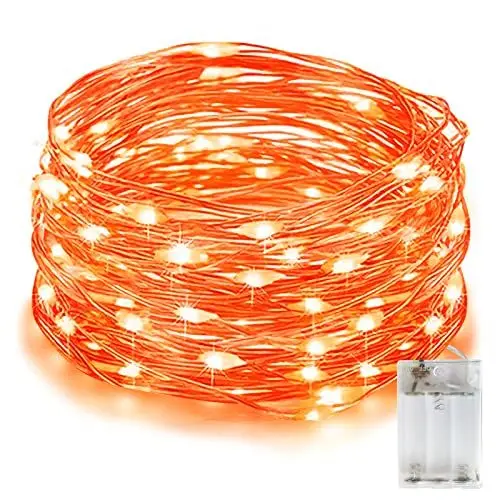 Produktbild: EvaStary Halloween Deko Lichterkette, Herbst Deko Lichterkette, 10M 100LEDs Orange Innen Lichterketten mit Batterie, IP65 wasserdicht Licht für Halloween-Party-Dekoration, Innen/Außen Dekoration