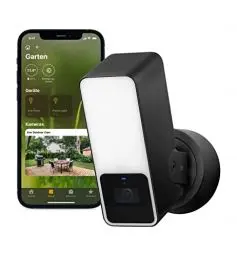 Produktbild: Eve Outdoor Cam – Smarte Überwachungskamera mit Flutlicht, Nachtsicht, Bewegungsmelder, Gegensprechanlage, Flexible Installation, WLAN, höchster Datenschutz Dank Apple HomeKit Secure Video