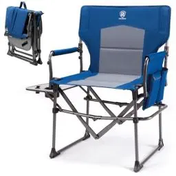 Produktbild: EVER ADVANCED Campingstuhl Faltbar 180KG Belastbar Regiestuhl Klappbar, Kompakter Klappstuhl mit Seitentisch, Regiestuhl Faltstuhl mit Seitentasche für Camping, Angeln, Festival, Outdoor
