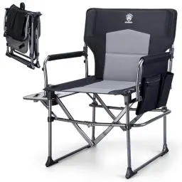 Produktbild: EVER ADVANCED Campingstuhl Faltbar 180KG Belastbar Regiestuhl Klappbar, Kompakter Klappstuhl mit Seitentisch, Regiestuhl Faltstuhl mit Seitentasche für Camping, Angeln, Festival, Outdoor