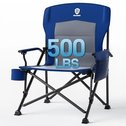 Produktbild: EVER ADVANCED Campingstuhl Faltbar 230KG Belastbar XL Klappstuhl 62cm Sitzbreit mit Seitentasche Getränkehalter Übergroß Faltstuhl Angelstuhl für Camping Outdoor Balkon Garten