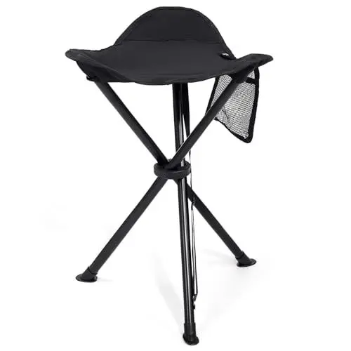 Produktbild: EVER ADVANCED Klapphocker Faltbar Dreibeinhocker Ultraleicht, Campinghocker 53.3cm Hoch 102KG Belastbar mit Seitentasche, Tragbarer Angelhocker Klappbar für Camping Jagd Wandern Angeln
