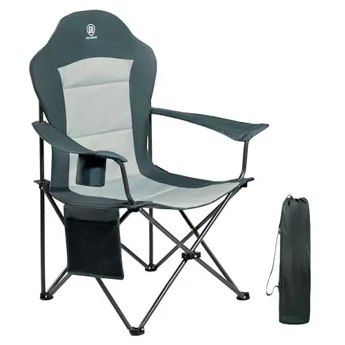 Produktbild: EVER ADVANCED Luxus Campingstuhl Faltbar 160 KG Belastbar Ultragroß mit Hochlehner Bequem Gepolster Klappstuhl Camp Garten Balkon Strand Camping Stuhl Sessel Gartenstuhl Anglerstuhl Regiestuhl