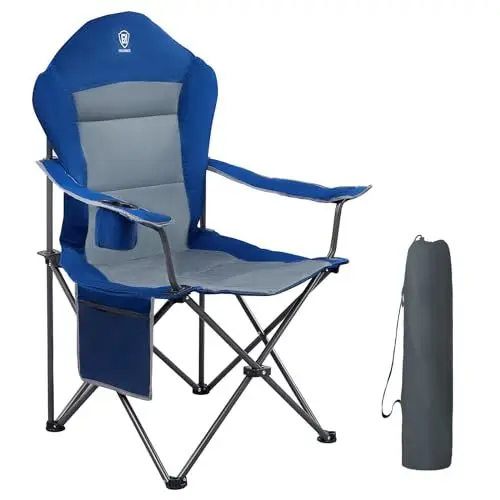 Produktbild: EVER ADVANCED Luxus Campingstuhl Faltbar 160 KG Belastbar Ultragroß mit Hochlehner Bequem Gepolster Klappstuhl Camping Garten Balkon Strand, Camping Stuhl Sessel Gartenstuhl Anglerstuhl