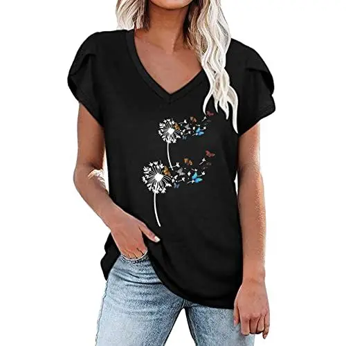 Produktbild: Ever TA Cool Kurzes ärmel V Ausschnitt Tops Women's Locker Volant Casual Übergrösse Topping Party Geblümtes Summer Blusentops Frauen