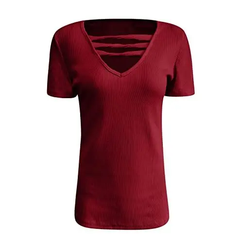 Produktbild: Ever TA Kurzärmlige Outdoor Schlichtes Topping for Female Volant Übergrößen Lockere Sommer Tops Elgante Sanft V Ausschnitt Blusentops Damen