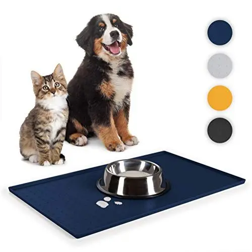 Produktbild: Everanimals Napfunterlage Katzen 30x50 cm - Napfunterlage Hund mit erhöhtem Rand - wasserdichte Hundenapf Unterlage - Katzenmatte Futter aus 100% Silikon - Napfunterlage groß - Futtermatte Hund Blau