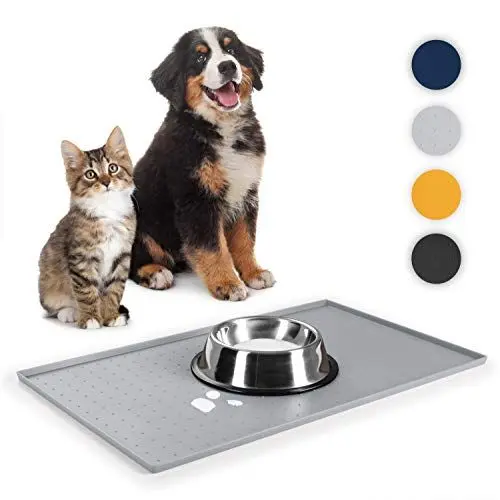 Produktbild: Everanimals Napfunterlage Katzen 40x60 cm - Napfunterlage Hund mit erhöhtem Rand - wasserdichte Hundenapf Unterlage - Katzenmatte aus 100% Silikon - Futtermatte Katzen - Katzennapf Unterlage in Grau