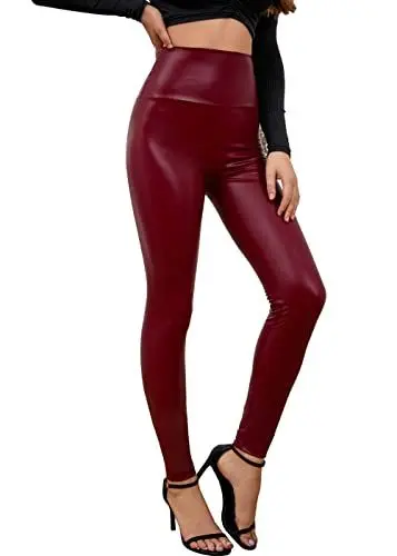 Produktbild: Everbellus Sexy Damen Faux PU Leder Leggins Hohe Taille Hüfthoch Strumpfhose Hose Rot Medium