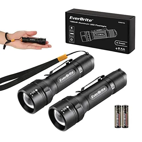 Produktbild: EverBrite Mini LED Taschenlampe 2 Stück superhell Zoombar, Wasserdichte Taschenlampe, Handlampe LED Aluminium, kleine Kindertaschenlampe für Camping, Outdoor, Wandern mit 2 AA Batterien