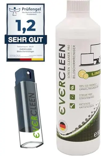 Produktbild: EVERCLEEN 2 GO Made in Germany Screen Cleaner Pro Bildschirmreiniger + Refill 500ml. Umweltschonender Veganer Reiniger. TV, PC, Laptop, Tablet, Displays, Brillen & Smartphone…