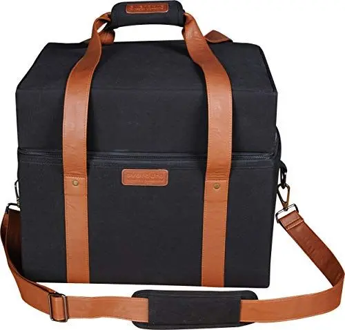 Produktbild: everdure by heston blumenthal Transporttasche für tragbaren CUBE™ Grill I Grilltasche aus schwarzem Segeltuch mit braunen PU-Lederriemen I Premium Zubehör für mobilen Holzkohlegrill