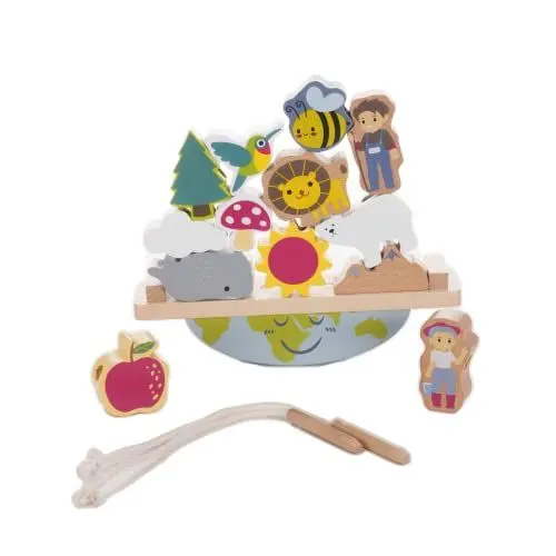 Produktbild: EverEarth Natur Balancierspiel aus nachhaltigem Holz – Lernspielzeug zur Förderung von Gleichgewicht und Hand-Auge-Koordination – Kindgerechtes Spielzeug mit unbedenklichen Wasserfarben – EE33947