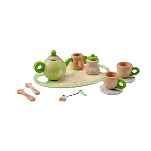 Produktbild: EverEarth Teeservice aus nachhaltigem Holz – Buntes Rollenspiel-Set für Kinderküchen – Umweltfreundliches Spielzeug zur Förderung von Kreativität – EE33717
