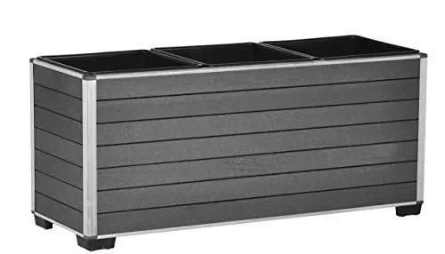 Produktbild: EVERFLOOR Pflanzkübel Pflanzgefäße Blumenkübel Blumentopf für Blumen etc. WPC 79 x 27 x 35,5 cm, für Innen und Außen, wasserdichter Kunststoffeinsatz, anthrazit