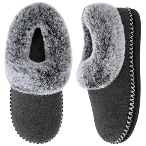 Produktbild: EverFoams Damen Bootie Hausschuhe Warm Weich Bequem Memoryschaum Rutschfeste Innen Pantoffeln mit flauschigem Kragen Grau,40