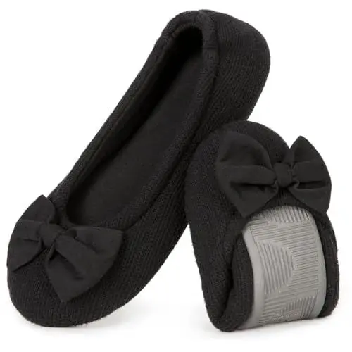 Produktbild: EverFoams Damen Gemütlich Leicht Frottee Baumwolle Memory Foam Ballerina Hausschuhe, Schwarz, 38/39 EU
