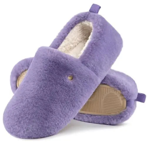 Produktbild: EverFoams Damen Geschlossene Hausschuhe Flauschig Kunstwolle Weich Leicht Rutschfest Innen Außen Pantoffeln Hellviolett, 40-41 EU