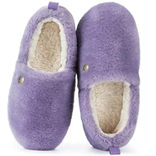 Produktbild: EverFoams Damen Geschlossene Hausschuhe Flauschig Kunstwolle Weich Leicht Rutschfest Innen Außen Pantoffeln Hellviolett, 38-39 EU