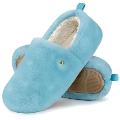Produktbild: EverFoams Damen Geschlossene Hausschuhe Flauschig Kunstwolle Weich Leicht Rutschfest Innen Außen Pantoffeln Ozeanblau, 38-39 EU