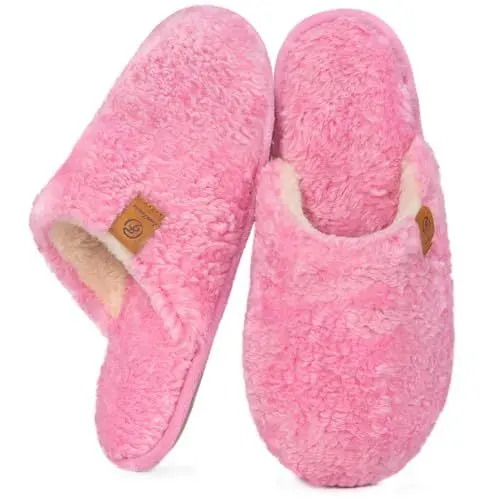 Produktbild: EverFoams Damen Scuff Hausschuhe Gemütlich Weiches Flauschiges Kunstalpaka Memoryschaum Leichte Rutschfeste Pantoffeln Heißes Rosa, 40-41 EU