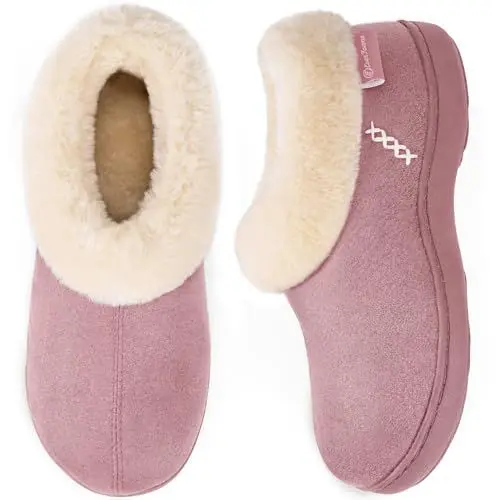 Produktbild: EverFoams Damen Hausschuhe aus Mikro-Wildleder flauschig mit Plüsch gefüttert mit gemütlichem Memory-Schaum rose, 38/39 EU