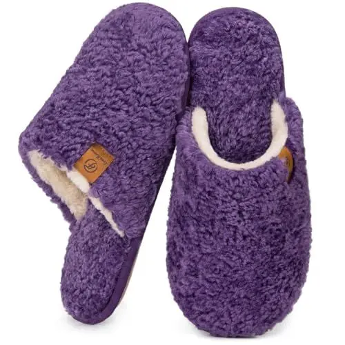 Produktbild: EverFoams Damen Scuff Hausschuhe Gemütlich Weiches Flauschiges Kunstalpaka Memoryschaum Leichte Rutschfeste Pantoffeln Dunkelviolett, 40-41 EU