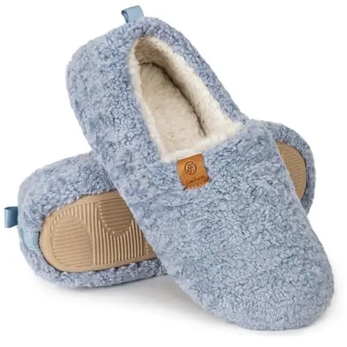 Produktbild: EverFoams Damen Warme Hausschuhe Kunstwolle Memory Foam Geschlossen Pantoffeln, Hellblau,38/39 EU