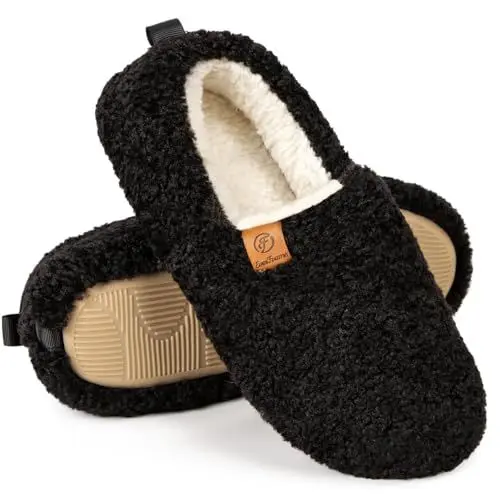 Produktbild: EverFoams Damen Warme Hausschuhe Kunstwolle Memory Foam Geschlossen Pantoffeln, Schwarz, 40/41 EU