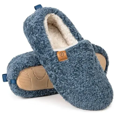 Produktbild: EverFoams Damen Warme Hausschuhe Kunstwolle Memory Foam Geschlossen Pantoffeln Blue, 39.5 EU