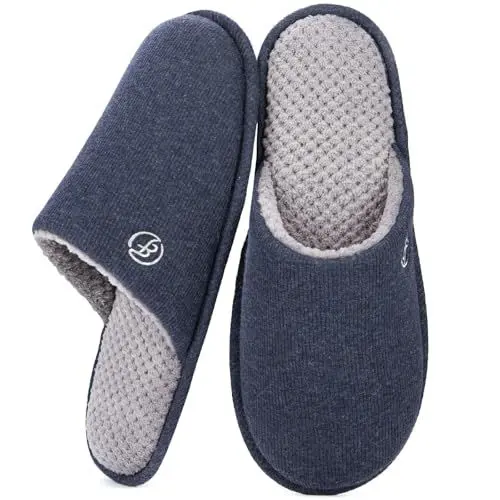 Produktbild: EverFoams Herren Strick Hausschuhe Leichter Memoryschaum Innen Pantoffeln,Marineblau,42/43 EU