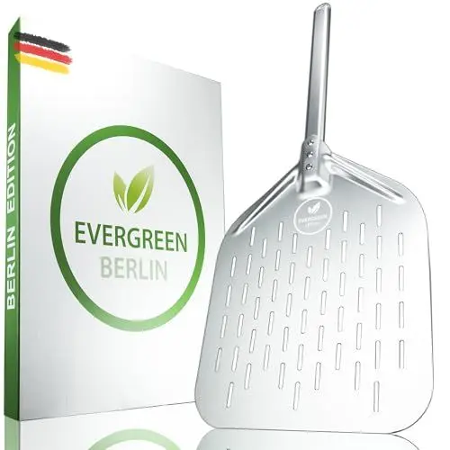 Produktbild: EVERGREEN BERLIN - Pizzaschieber - ULTRALIGHT EDITION - Pizzaschieber perforiert - Pizzaheber Alu harteloxiert - Pizzaschaufel perforiert in perfekter Optik - Pizza Schieber - Pizza Peel - Pizzawender