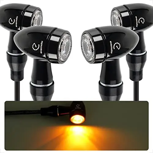 Produktbild: evermotor Universal CNC 12V 4 Stück E32 LED Blinker Motorrad Mini Bullet Aluminiumschale IP67 Wasserdicht E geprüft