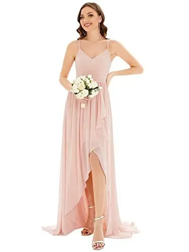 Produktbild: Ever-Pretty Damen Abschlusskleider Ärmellos Chiffon V-Ausschnitt Unregelmäßig Elegant Rosa 44EU