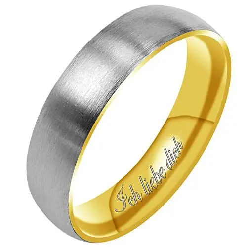 Produktbild: Everstone Damen Matt & Gebürstet 3MM Kuppelförmig Partnerringe Trauringe Eheringe aus Titan Zweifarbig: Gelbgold & Platin Lasergravur Ich liebe dich