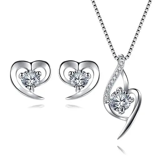 Produktbild: EVERU Herz Schmuckset,Schmuckset Silber 925 Damen mit 5A+ Zubic Zirkonia Stein Für Fraun & Freundinnen Geschenk, 18”(klar)