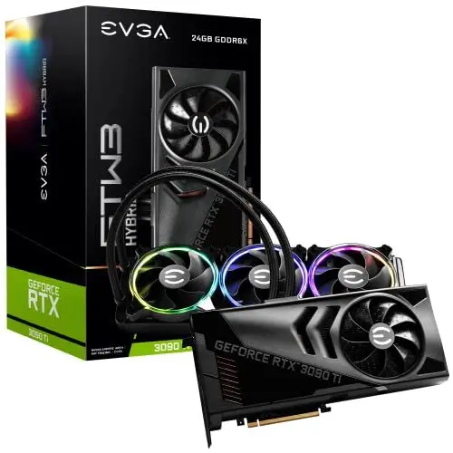 Produktbild: EVGA GeForce RTX 3090 Ti FTW3 ULTRA HYBRID GAMING, 24G-P5-4988-KR, 24GB GDDR6X, iCX3, HYBRID Cooler, ARGB LED, Backplate, Free eLeash