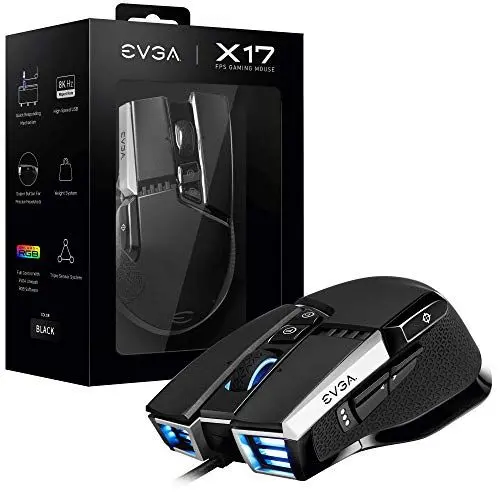 Produktbild: EVGA X17 Gaming Mouse, Wired, Black, Customizable, 16,000 DPI, 5 Profiles, 10 Buttons, Ergonomic 903-W1-17BK-K3