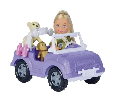 Produktbild: Evi Love Safari, Spielpuppe im süßen Safari Outfit mit coolem Jeep, Rucksack, Baby AFFE, Löwe, Fernglas, 12cm, ab 3 Jahre