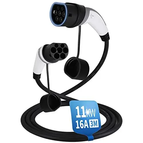 Produktbild: EVIEUN Ladekabel Typ 2 11kW 16A für Hybrid & Elektroauto | 3 phasig | 3 Meter Typ 2 Ladekabel, Ladekabel Elektroauto Typ 2 Kompatibel mit Model 3 ID.3 ID.4 e-Tron ZOE i3 Leaf Kona Elektro